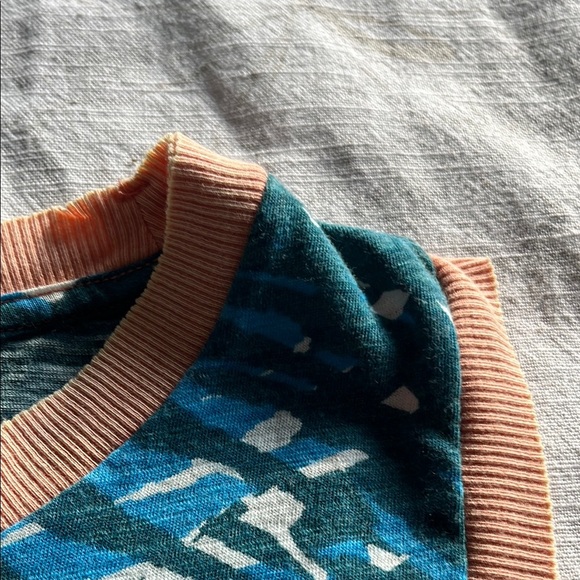 Free People Movement Blue and Tan Palm Stripe Print Sleeveless Athletic Crop Top - Picture 5 of 14